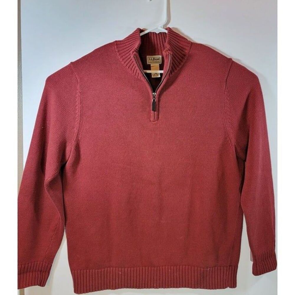 L.L. Bean Mens Large-Reg Burnt Orange 1/4 Zip Pullover Cotton Knit LS Sweater